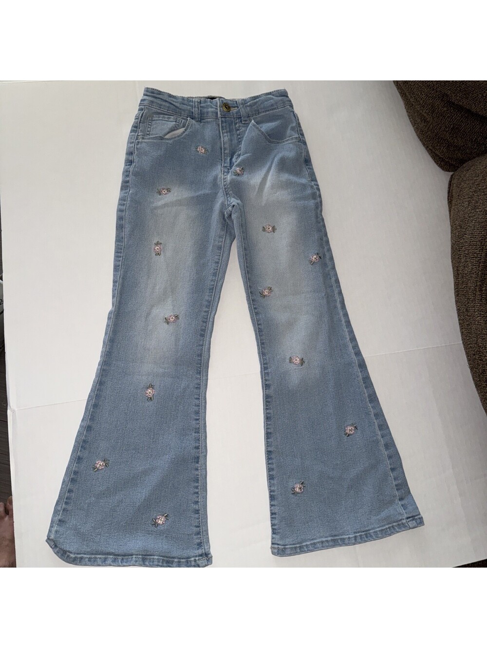 wild daisy floral blue jeans youth size 8 girls